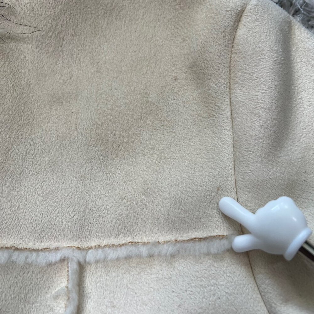 Y2K Bebe Ivory Faux Suede M Fur Trim Hooded Long Penny Lane Style Coat 2000s - Picture 12 of 16